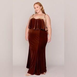 Revelry Riley Convertible Velvet Dress gown rust off shoulder maxi fit flare